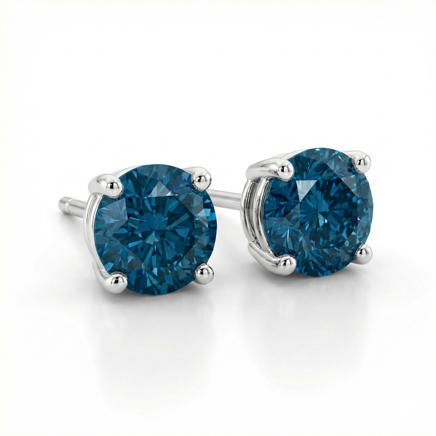 .85Ct Round Brilliant Cut Blue Diamond Studs 14K Gold Earrings