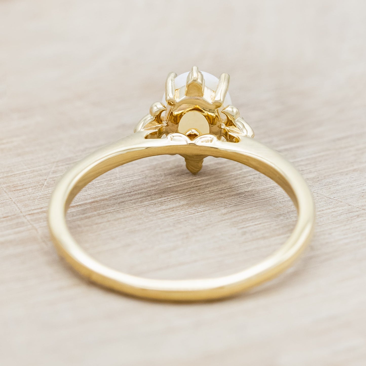 "Zella" - Oval Cabochon Cut White Opal Engagement Ring With Diamond Accents