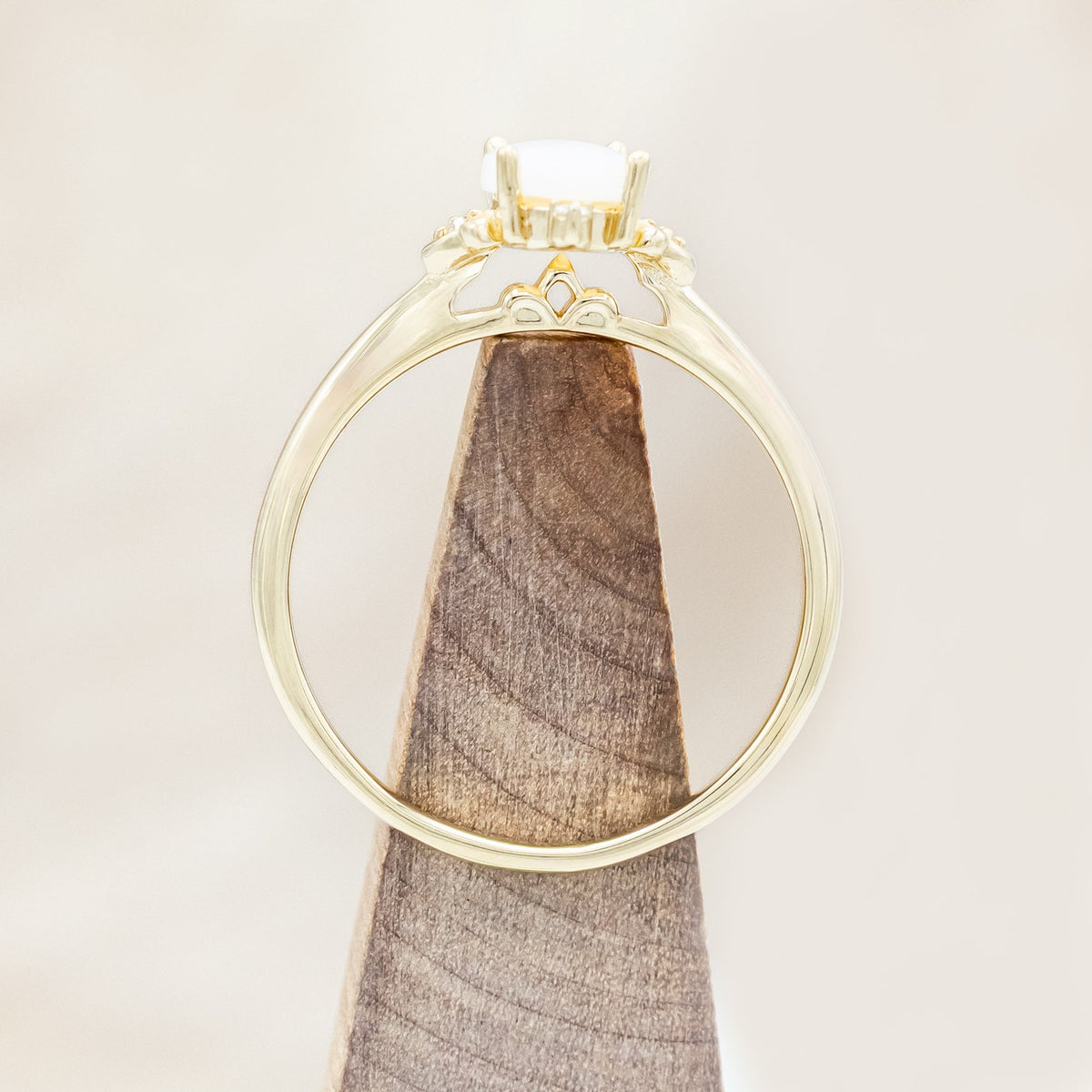 "Zella" - Oval Cabochon Cut White Opal Engagement Ring With Diamond Accents