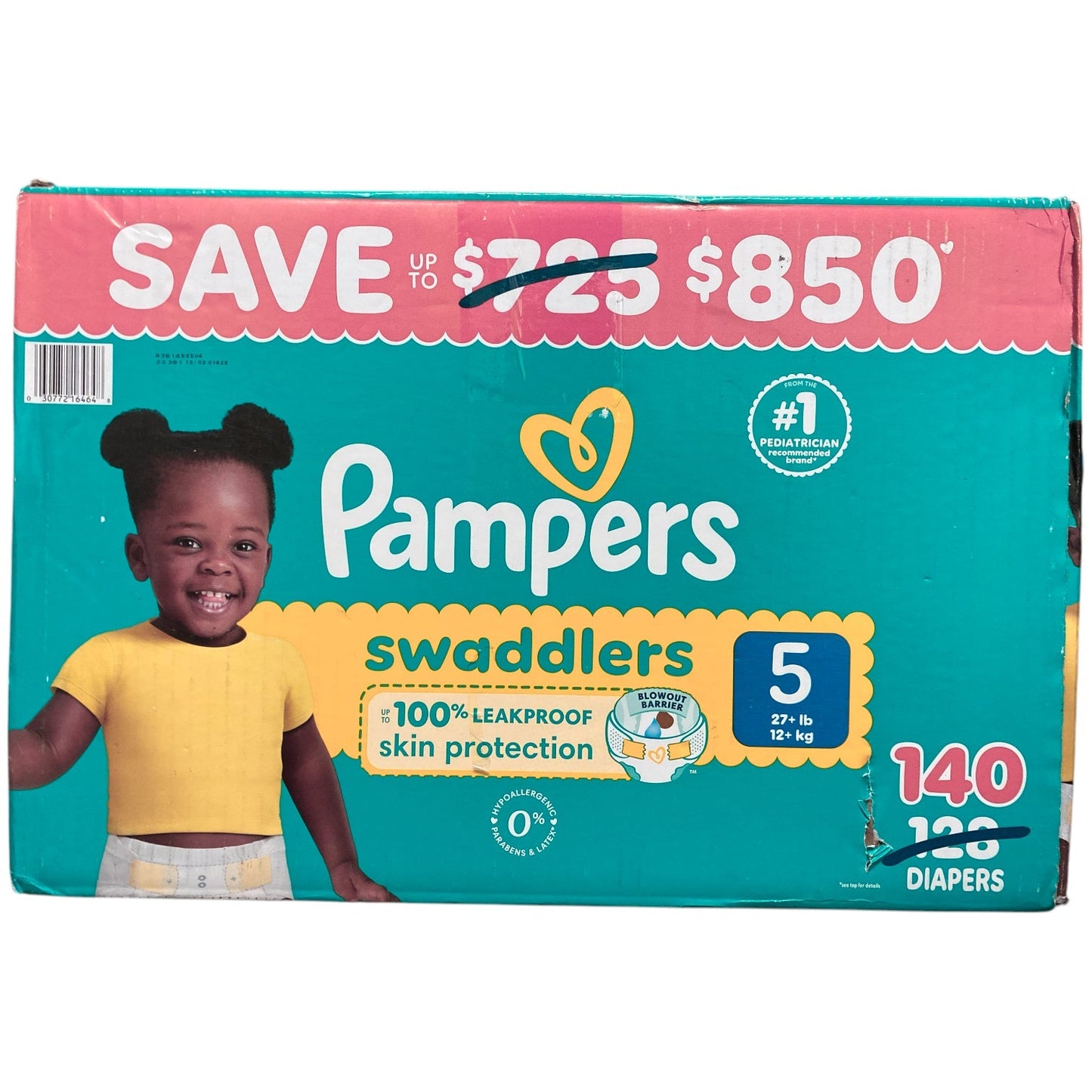 Pampers Swaddlers Unisex Leakproof Diapers, Size 5 (27+lbs), 140ct