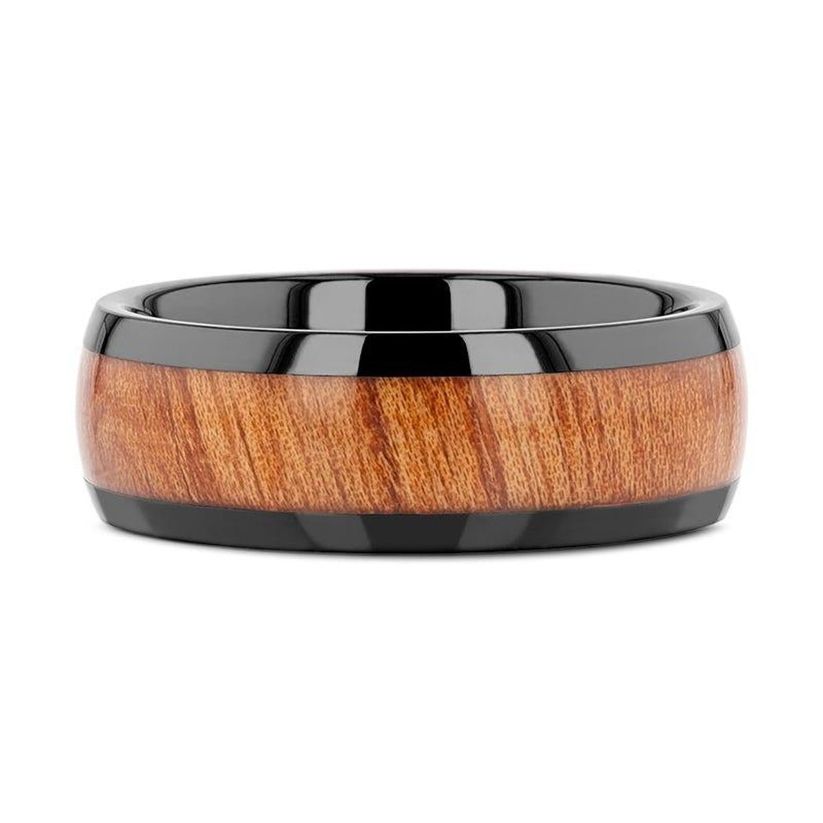 ODYSSEY | Black Ceramic Ring, Carpathian Elm Wood Inlay