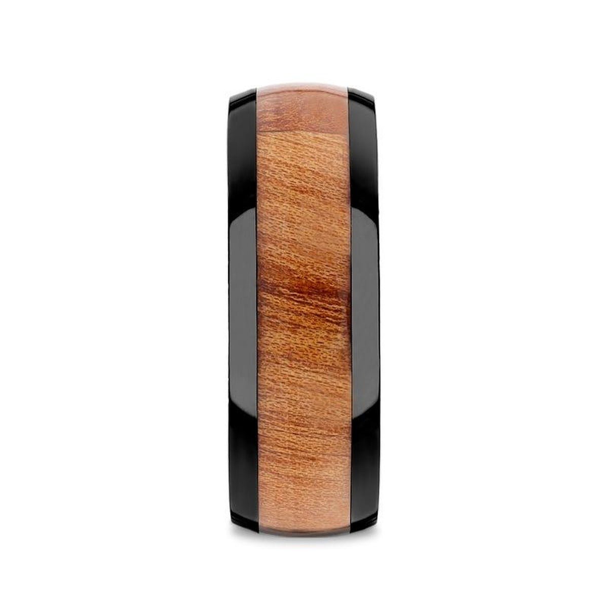 ODYSSEY | Black Ceramic Ring, Carpathian Elm Wood Inlay
