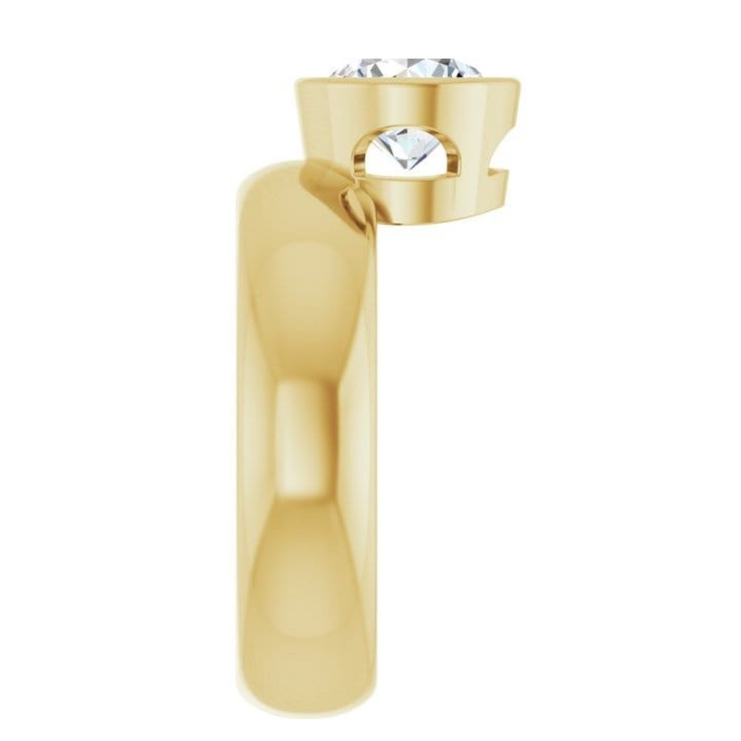Olga Ring - Round Moissanite Offset Full Bezel Chunky Solitaire Engagement Ring