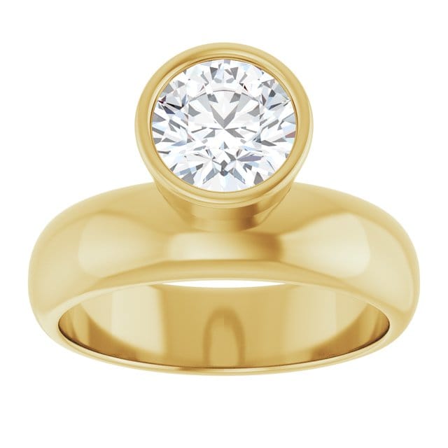 Olga Ring - Round Moissanite Offset Full Bezel Chunky Solitaire Engagement Ring