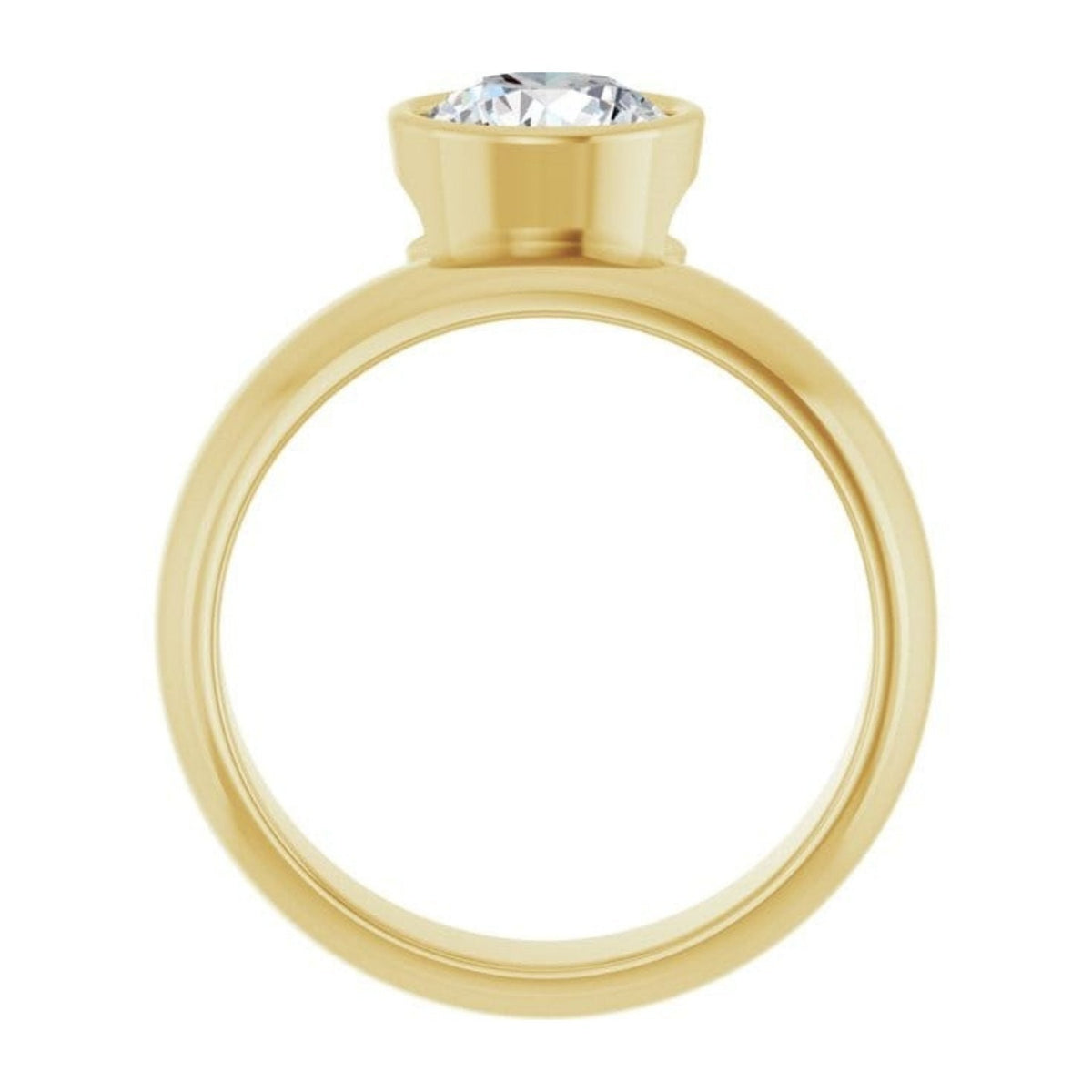 Olga Ring - Round Moissanite Offset Full Bezel Chunky Solitaire Engagement Ring