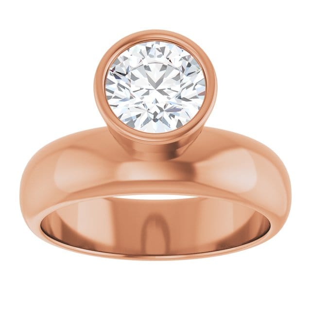 Olga Ring - Round Moissanite Offset Full Bezel Chunky Solitaire Engagement Ring