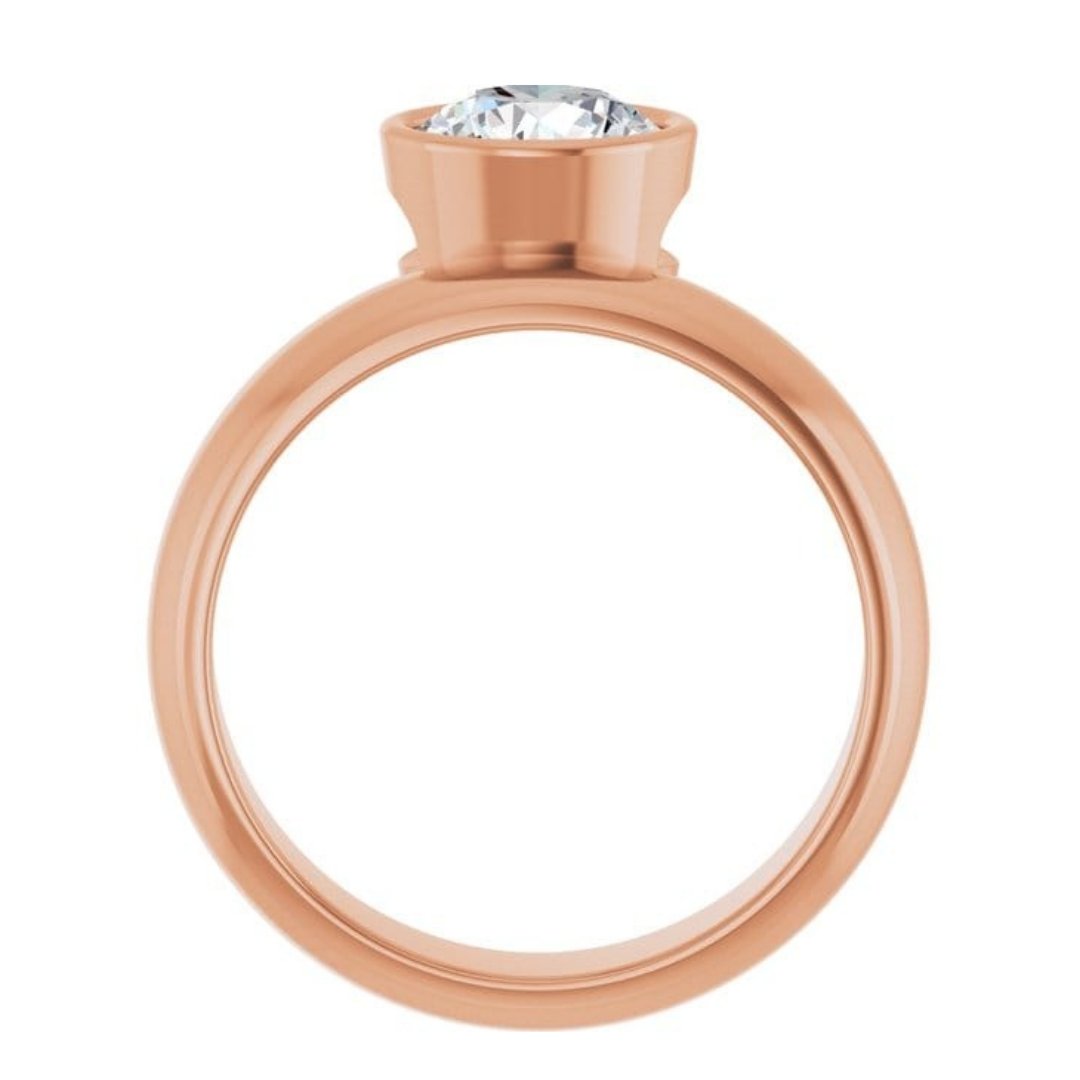 Olga Ring - Round Moissanite Offset Full Bezel Chunky Solitaire Engagement Ring