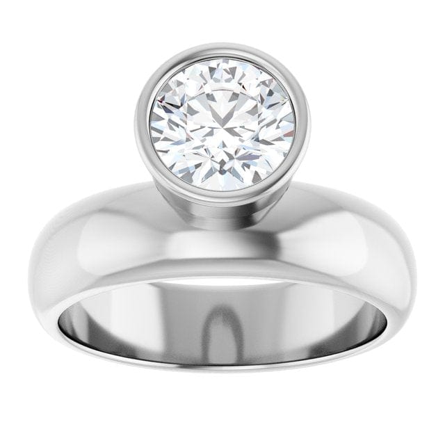 Olga Ring - Round Moissanite Offset Full Bezel Chunky Solitaire Engagement Ring