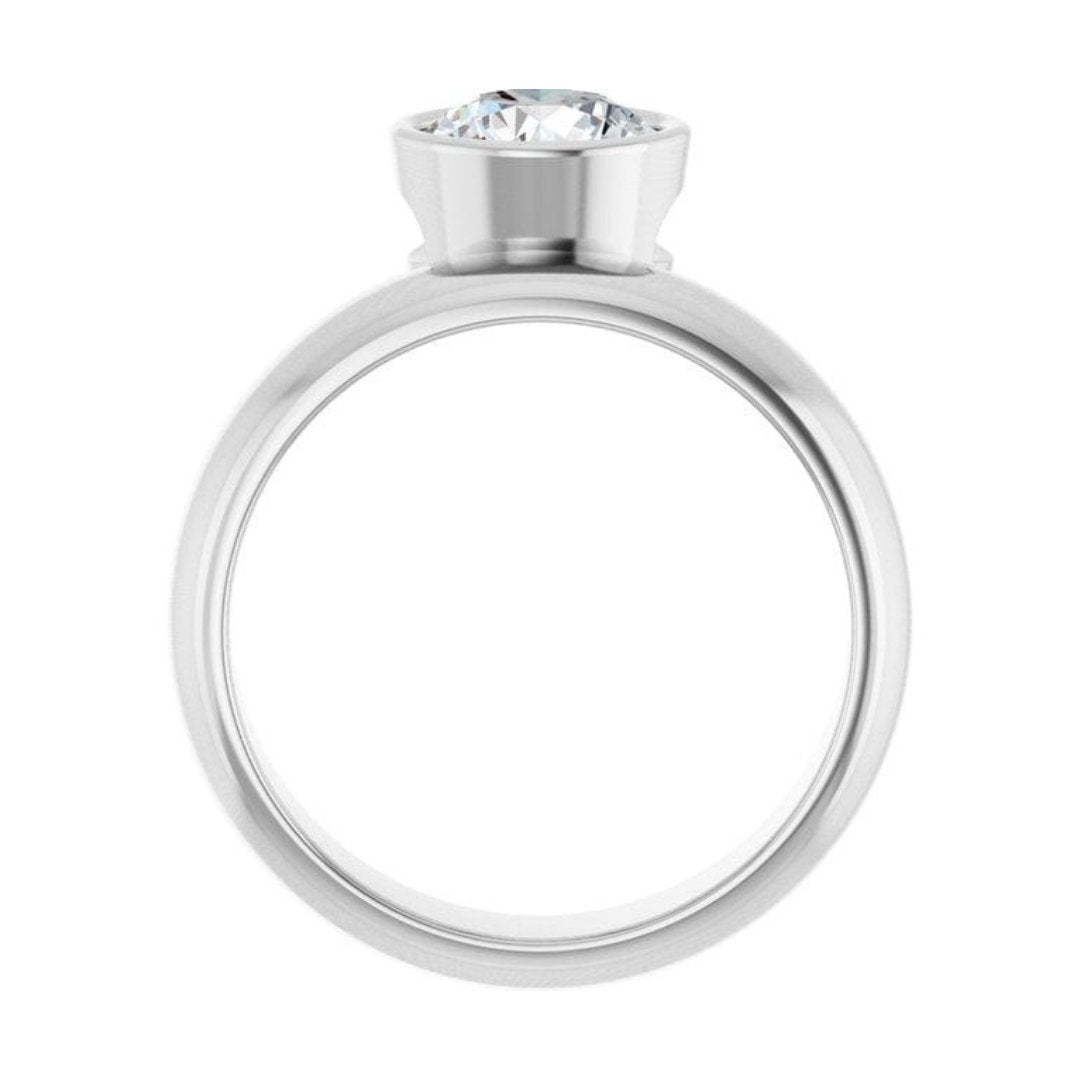 Olga Ring - Round Moissanite Offset Full Bezel Chunky Solitaire Engagement Ring