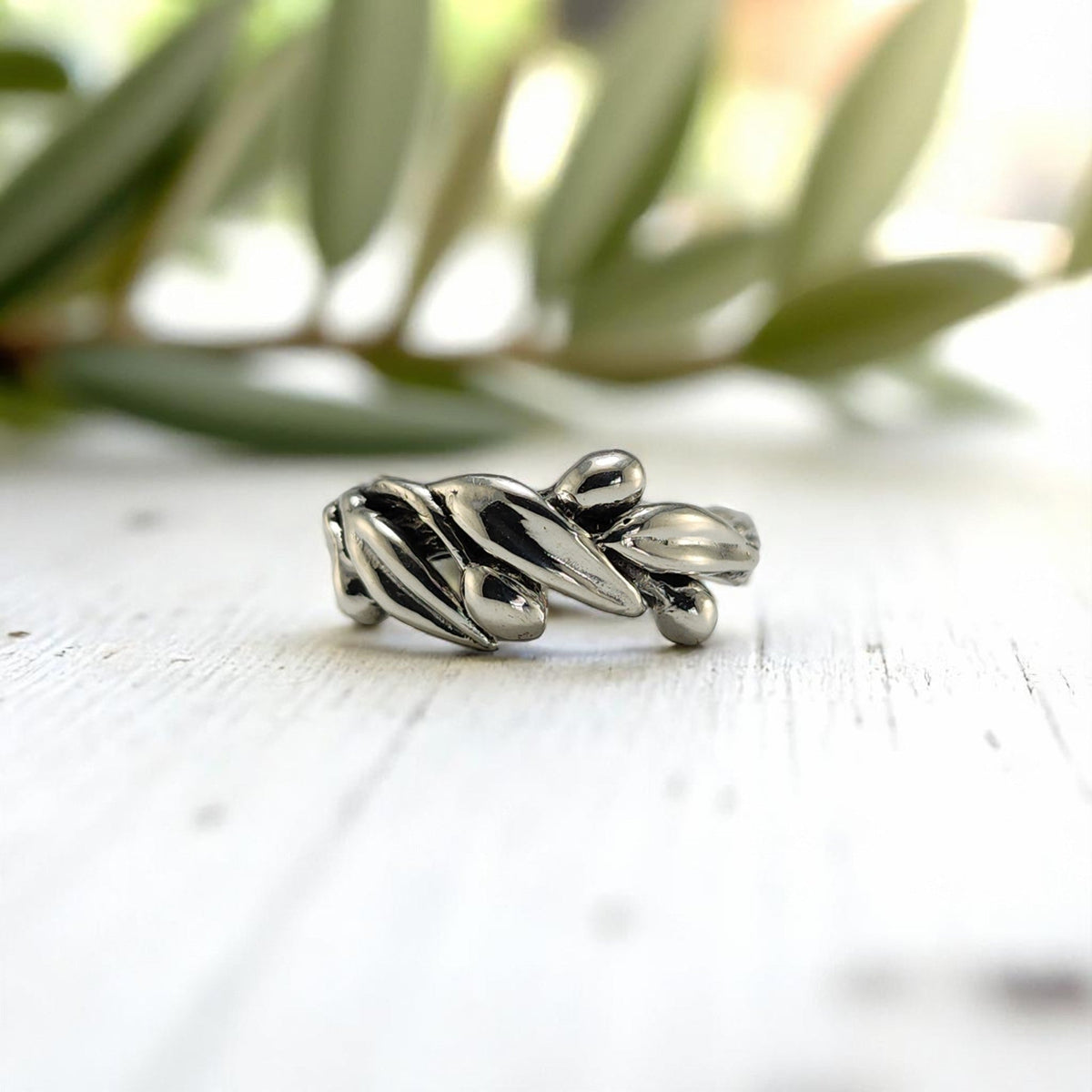 Olive Branch Leaf Statement Ring