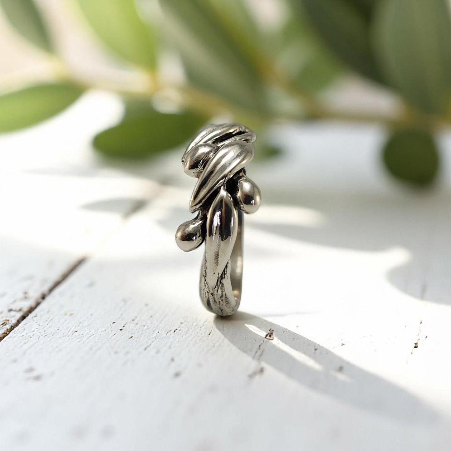 Olive Branch Leaf Statement Ring