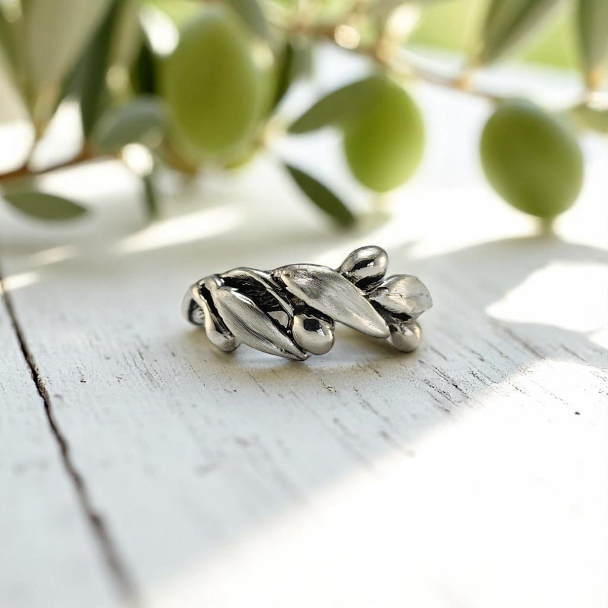 Olive Branch Leaf Statement Ring, Satin and Polished Finish