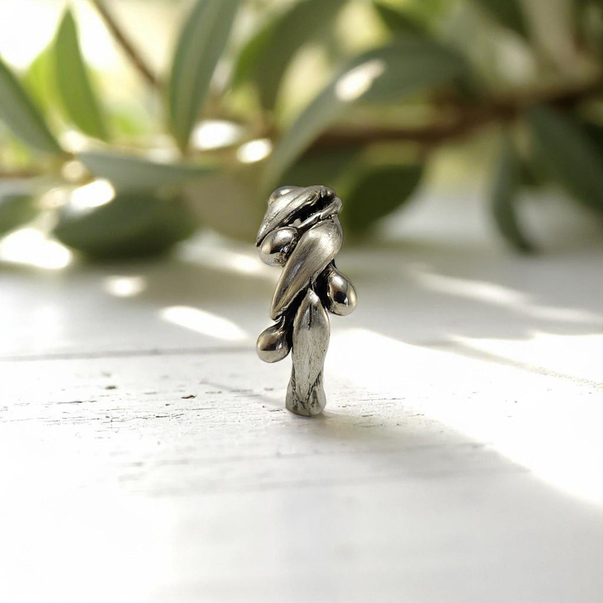 Olive Branch Leaf Statement Ring, Satin and Polished Finish