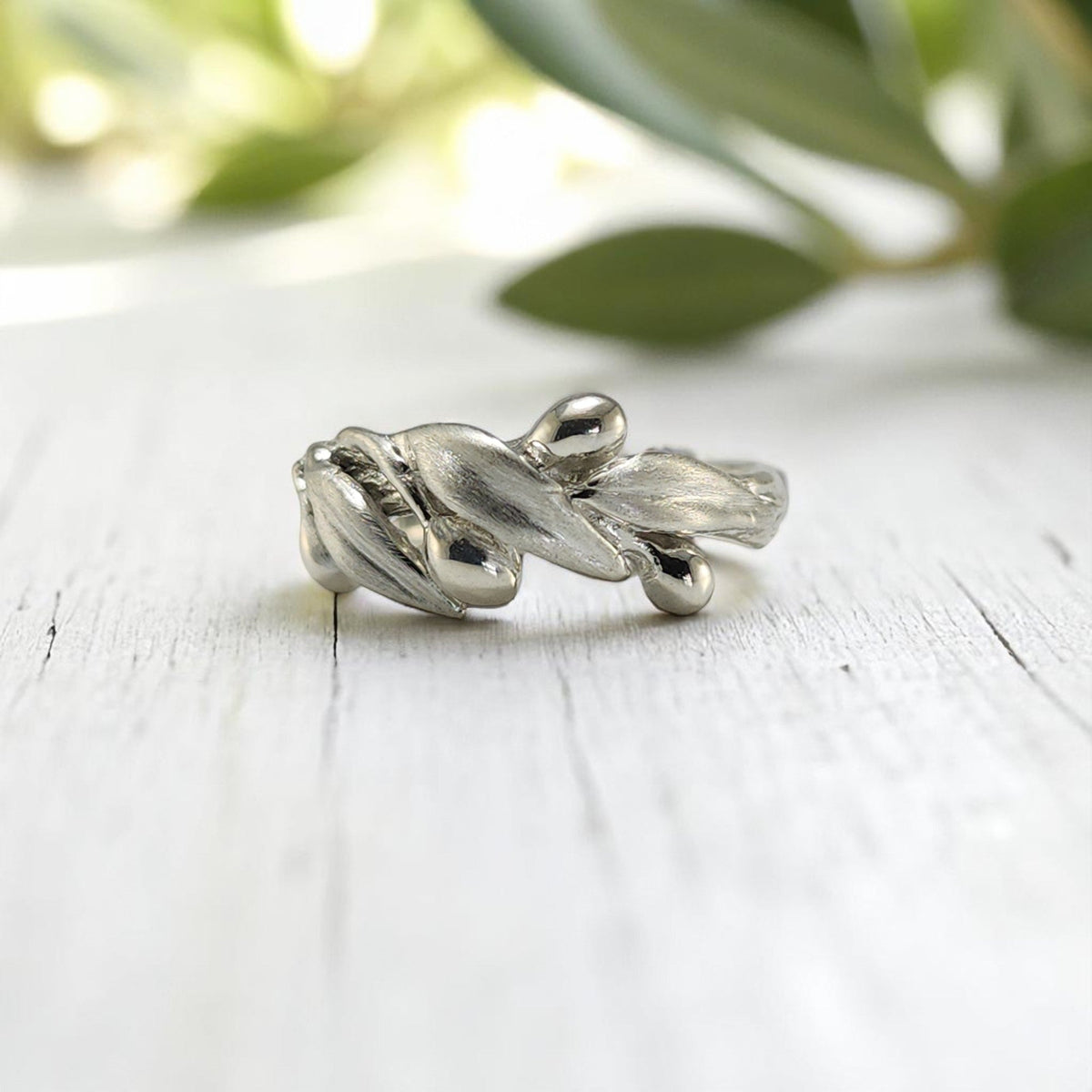 Olive Branch Leaf Statement Ring - Satin Finish
