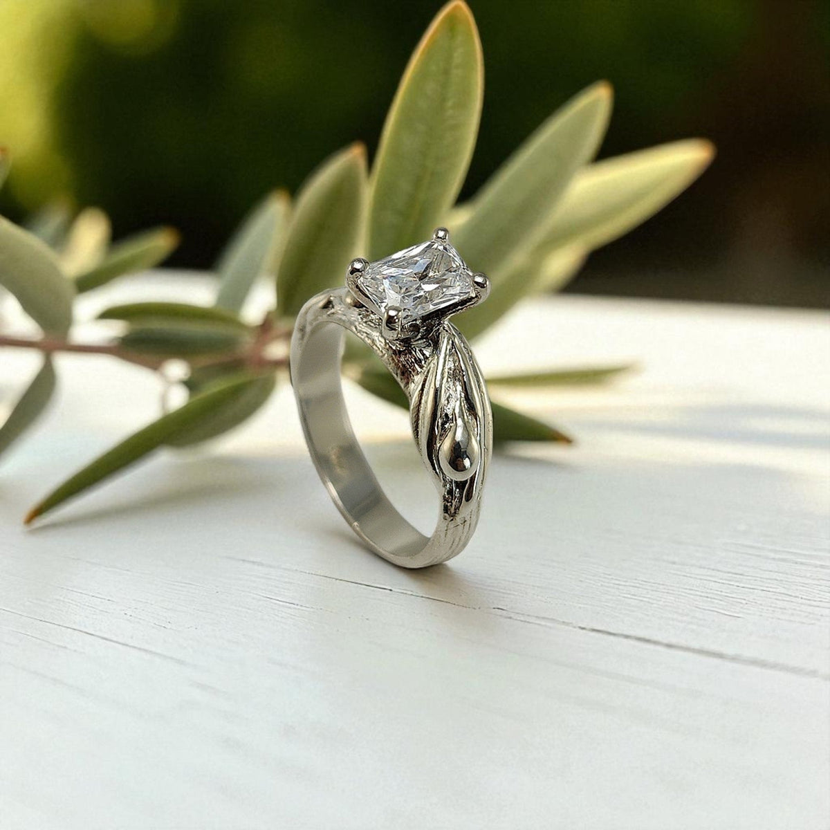 Olive Branch Moissanite Engagement Ring