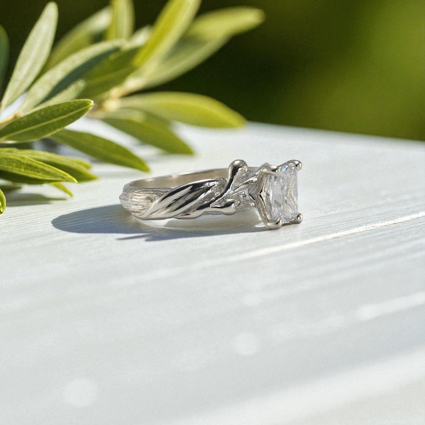 Olive Branch Moissanite Engagement Ring