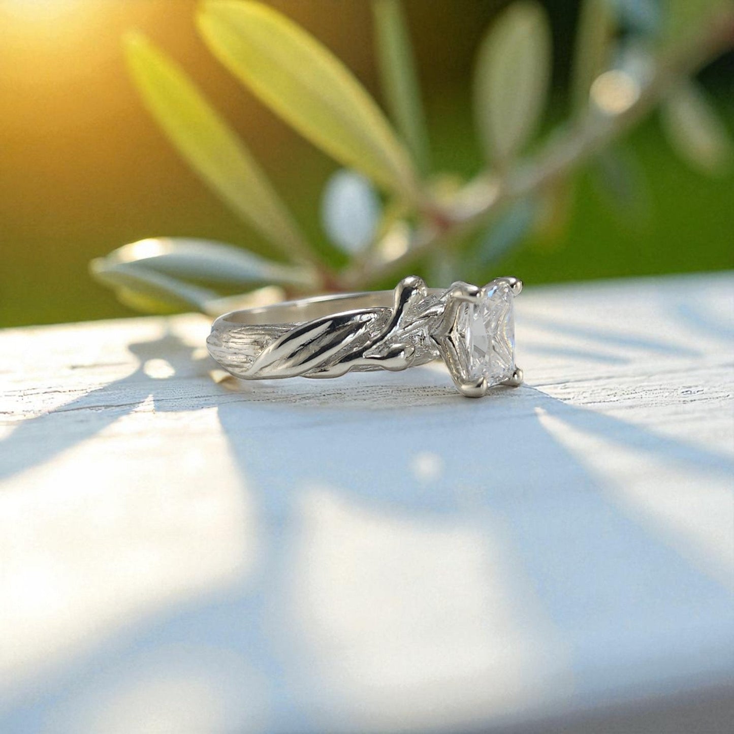 Olive Branch Moissanite Engagement Ring
