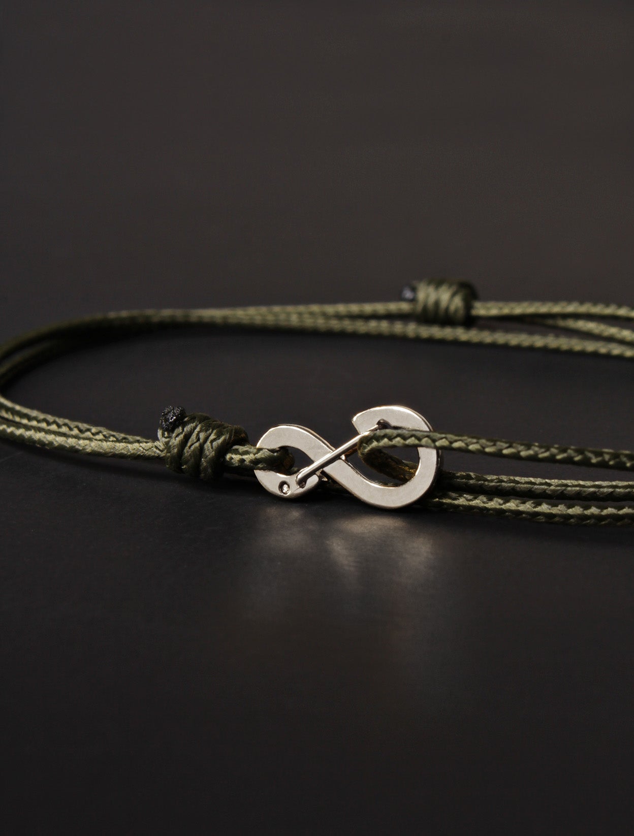 FINAL SALE Infinity Bracelet - Olive cord men's bracelet with silver clasp