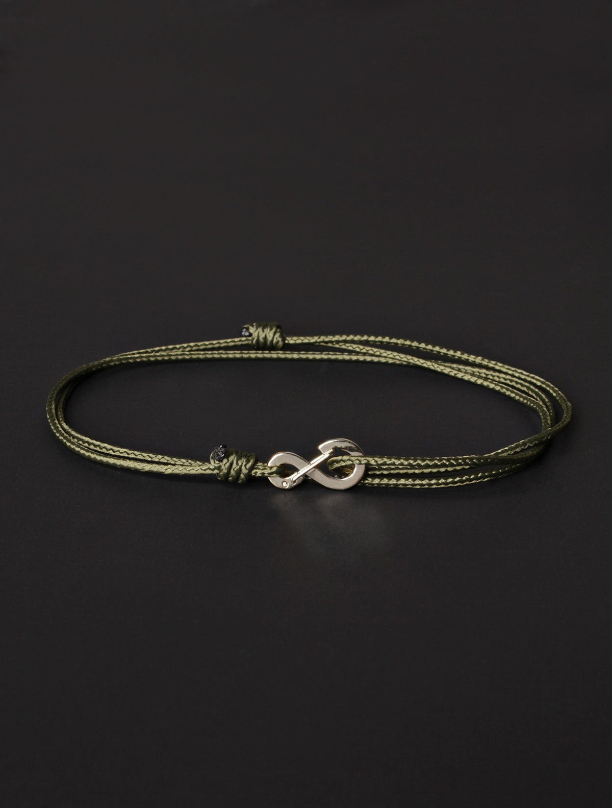 FINAL SALE Infinity Bracelet - Olive cord men's bracelet with silver clasp