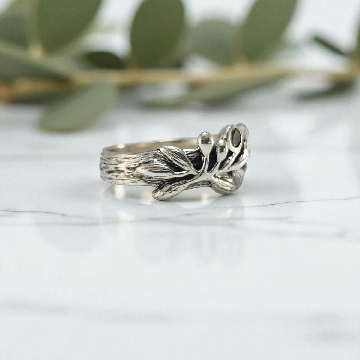 Olive Branch Ring with Round Peridot