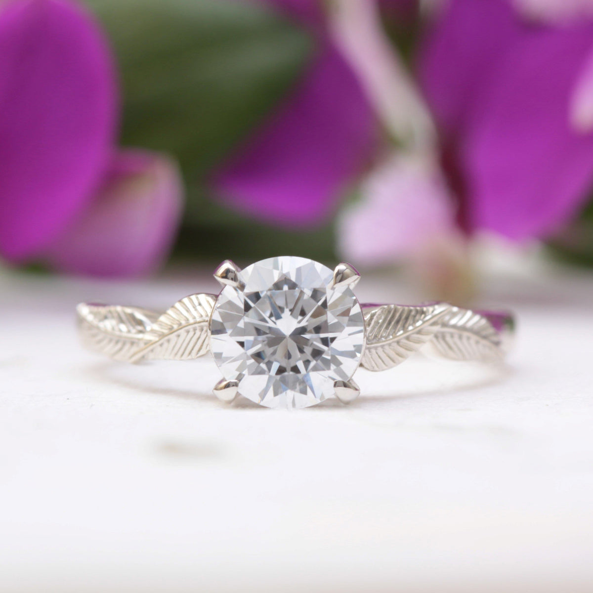 One Carat Solitaire Leaf Ring