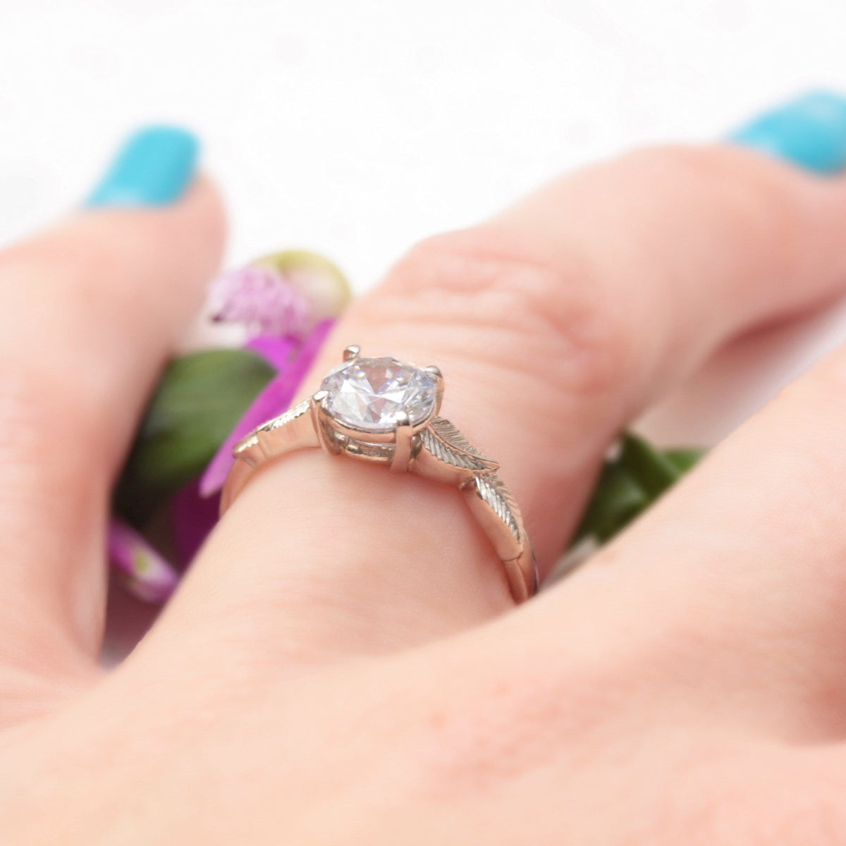One Carat Solitaire Leaf Ring