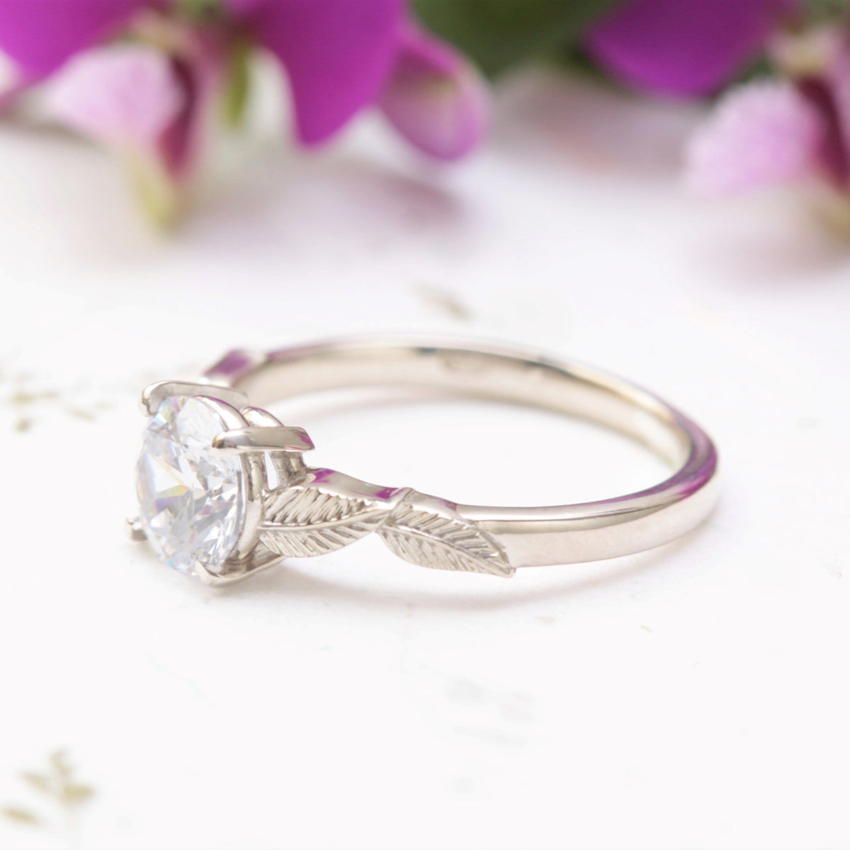 One Carat Solitaire Leaf Ring