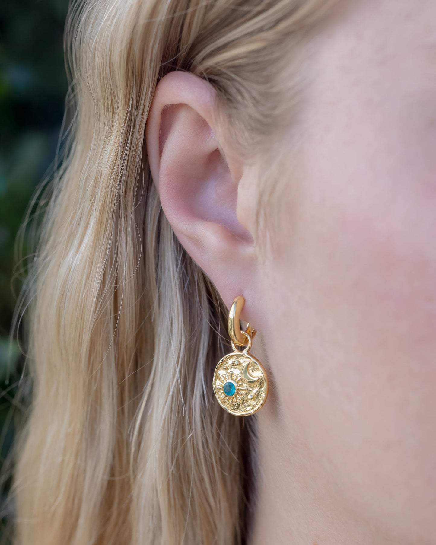 Luna Collection - Sun & Moon Pendant Earrings With Apatite Accents In 18K Gold Vermeil - By Jorge Revilla