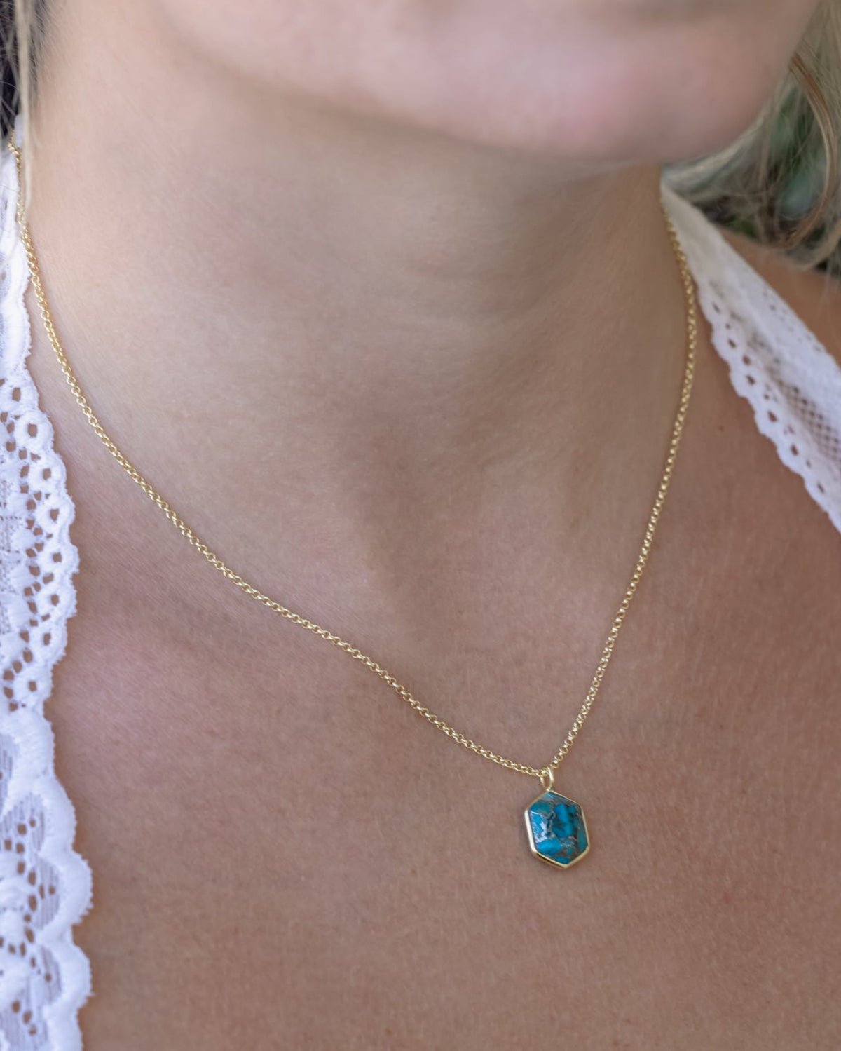 Geo Collection - 18K Gold Vermeil Pendant With A Hexagon Cut Turquoise - By Jorge Revilla