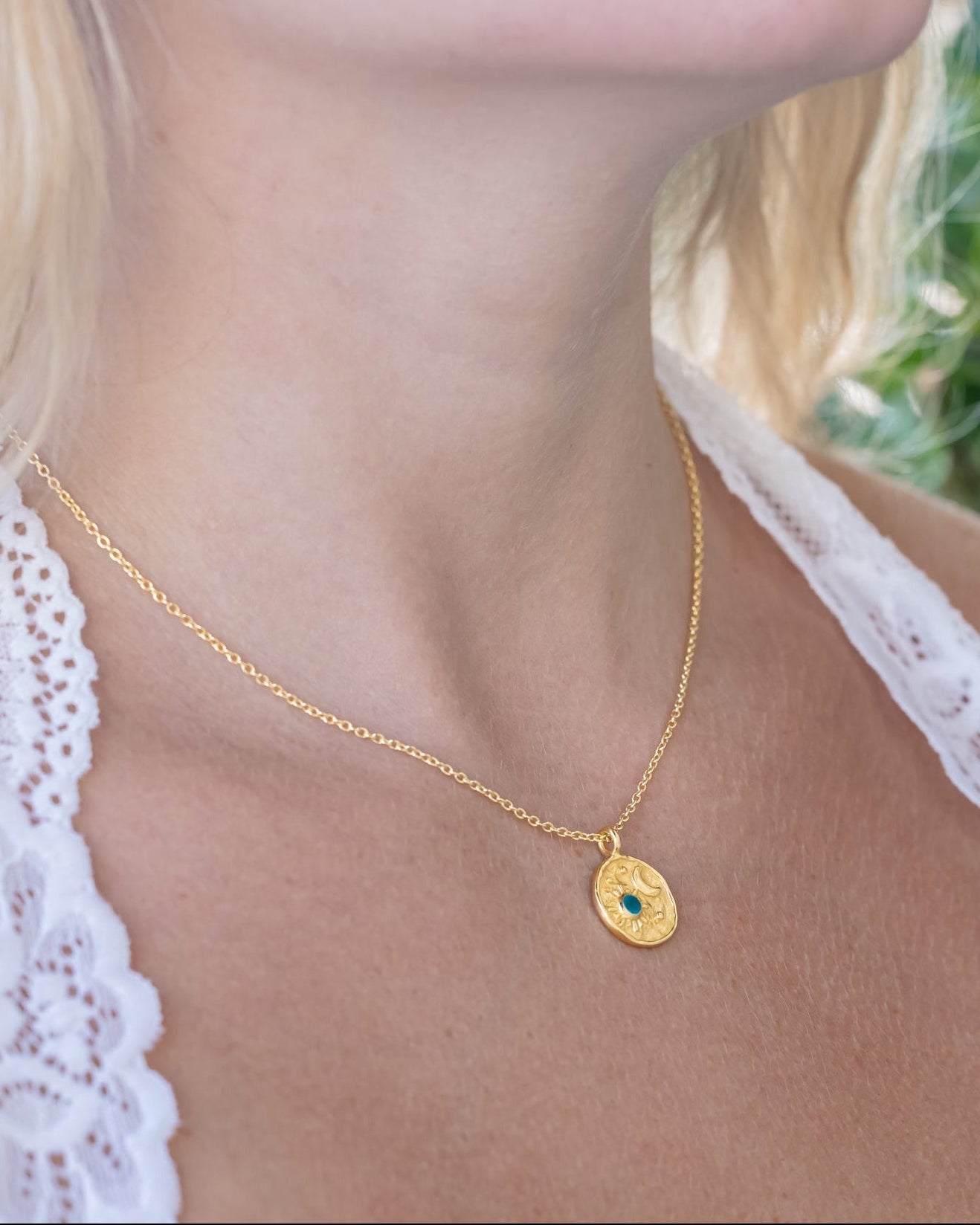 Luna Collection - Sun & Moon Pendant Necklace With Apatite Accents In 18K Gold Vermeil - By Jorge Revilla