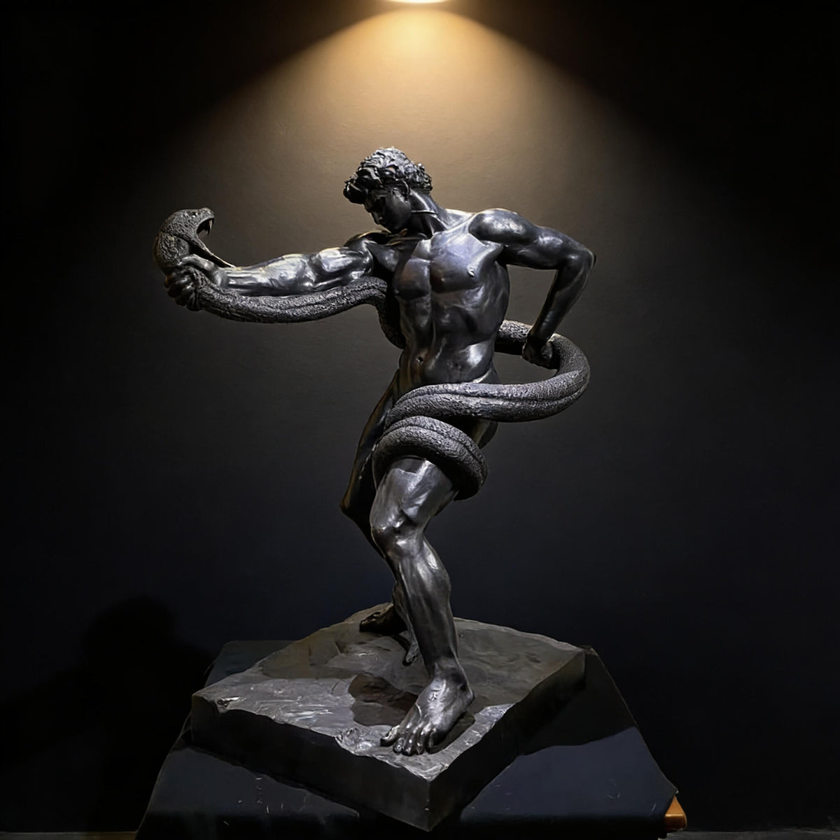 THE WRESTLER | Greek Warrior and Serpent Bronze Sculpture