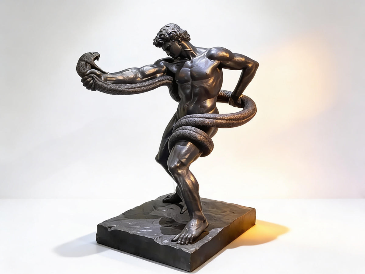 THE WRESTLER | Greek Warrior and Serpent Bronze Sculpture