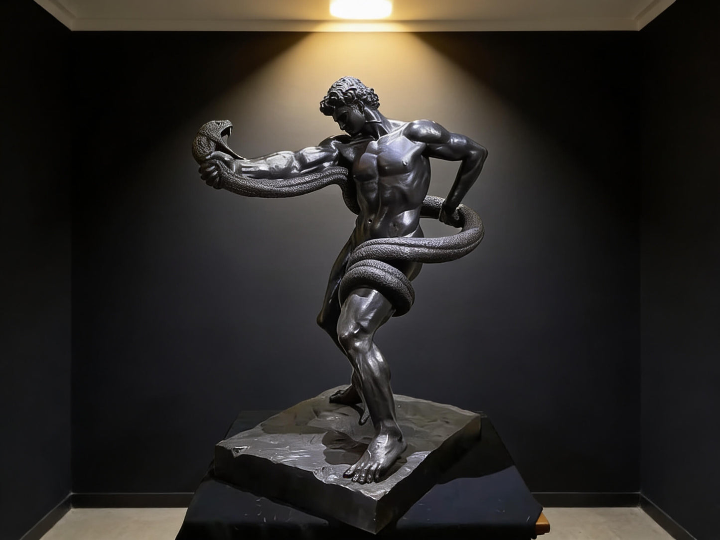THE WRESTLER | Greek Warrior and Serpent Bronze Sculpture