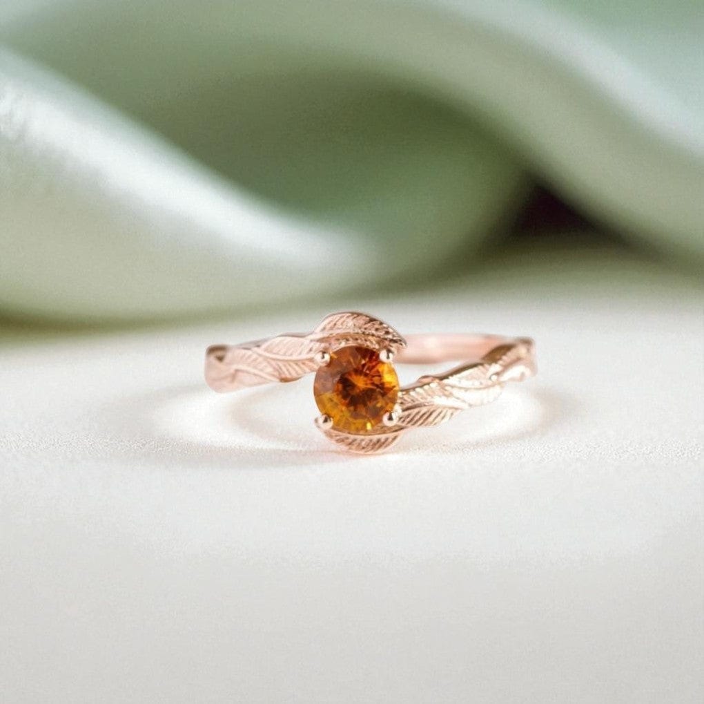 Orange Sapphire Leaf Engagement Ring