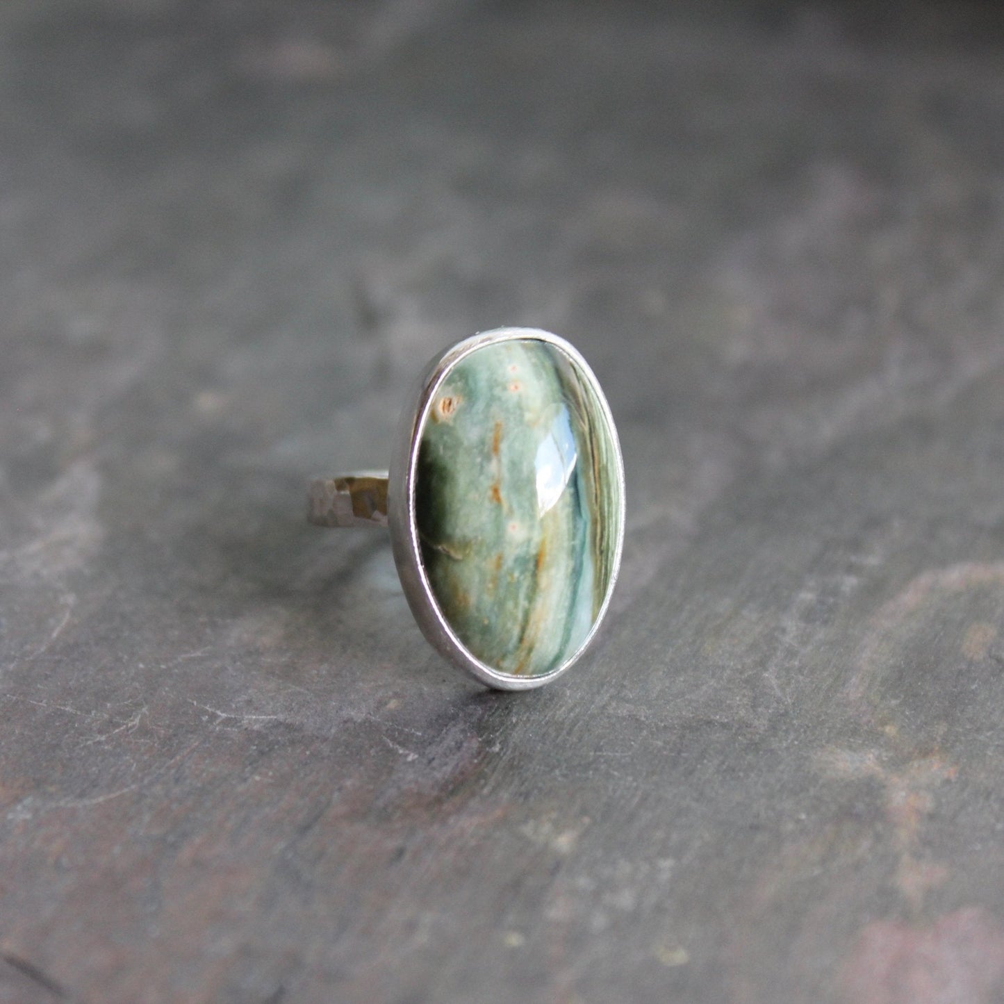 Oregon Gary Green Jasper Statement Ring Size 9 | PNW Gemstone | Handmade Sterling Silver