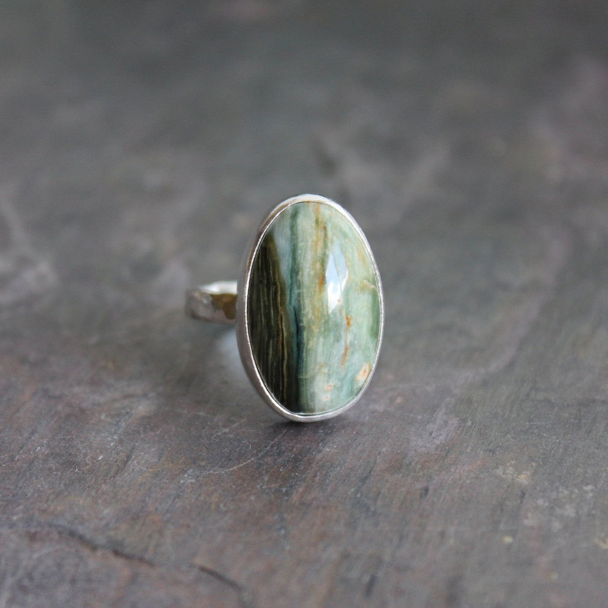 Oregon Gary Green Jasper Statement Ring Size 9 | PNW Gemstone | Handmade Sterling Silver