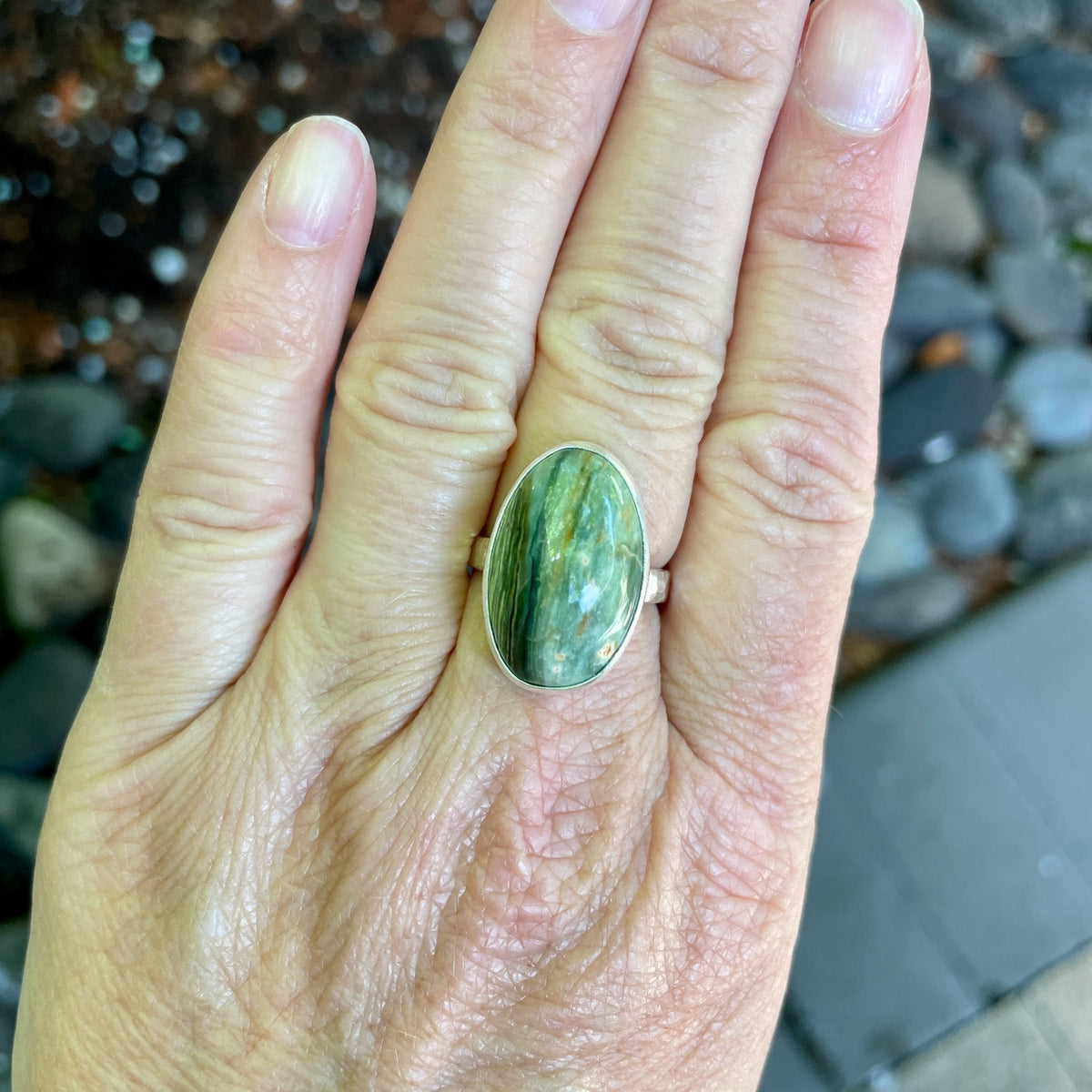 Oregon Gary Green Jasper Statement Ring Size 9 | PNW Gemstone | Handmade Sterling Silver