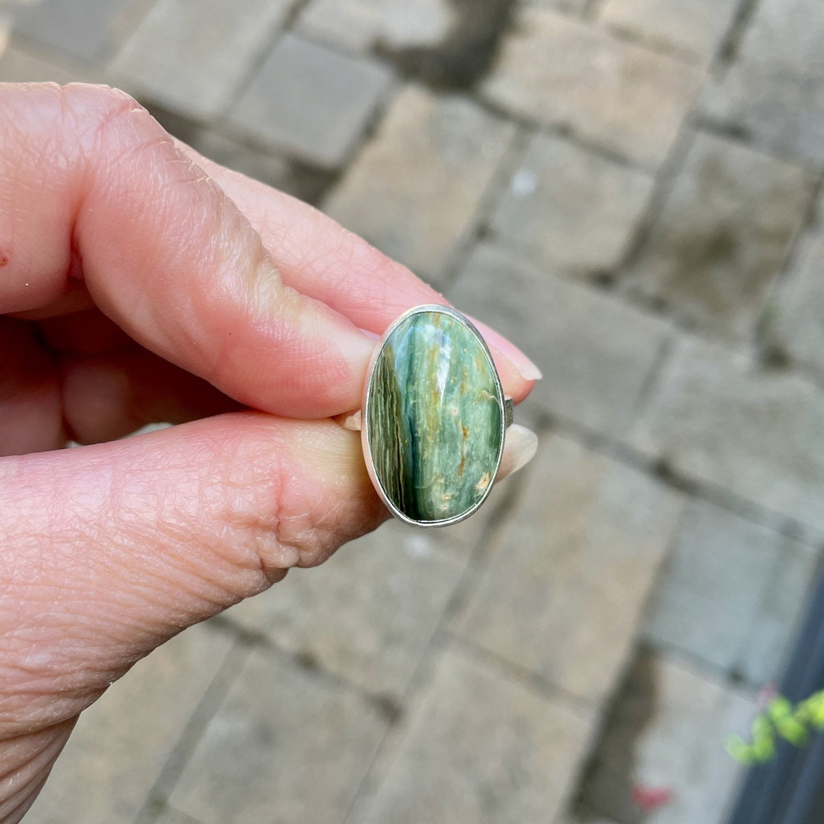 Oregon Gary Green Jasper Statement Ring Size 9 | PNW Gemstone | Handmade Sterling Silver
