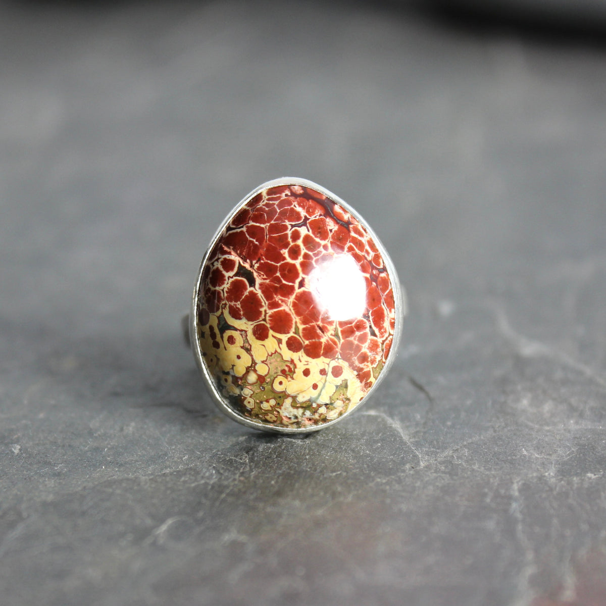 Oregon Orbicular Jasper Statement Ring Size 9.5 | PNW Gemstone | Handmade Sterling Silver