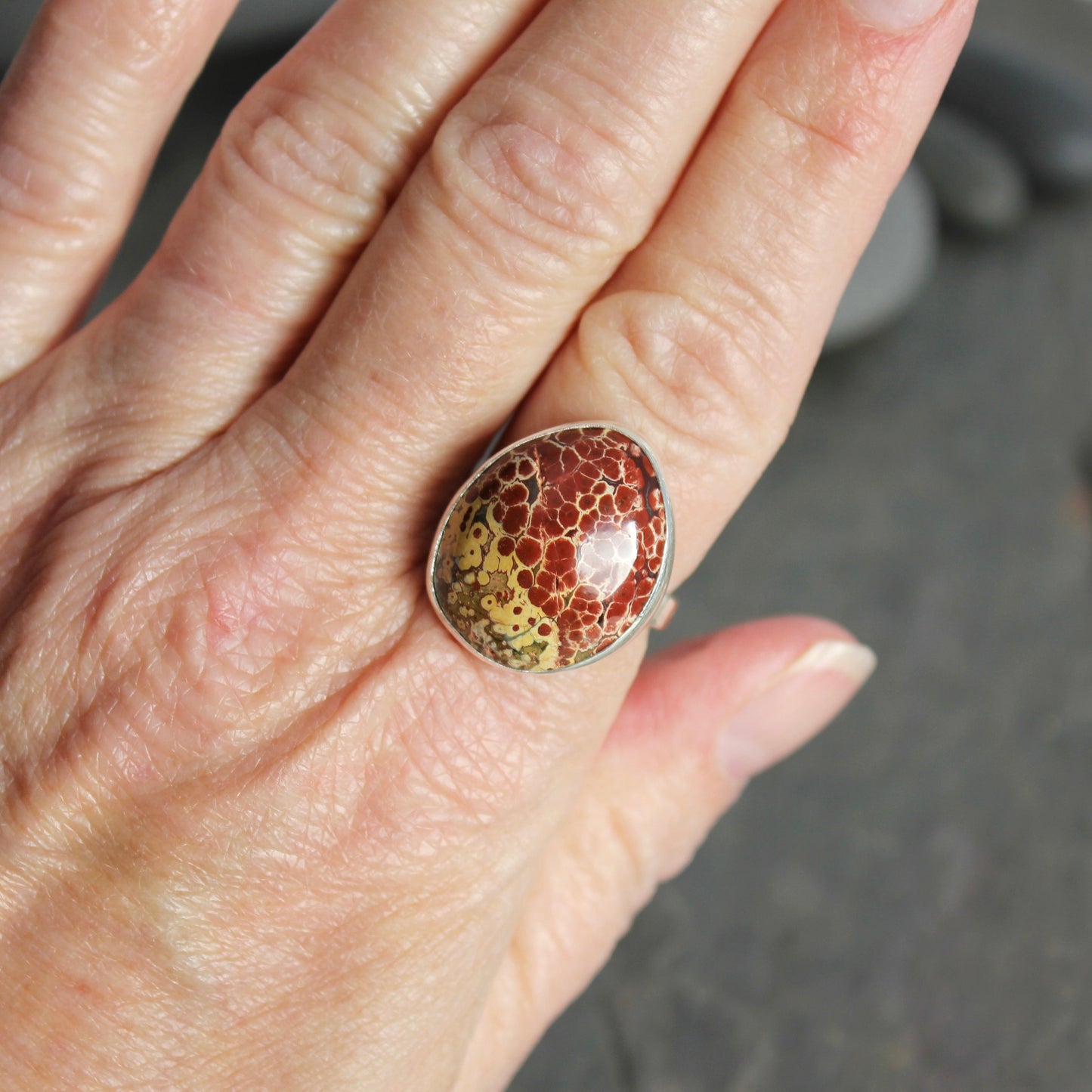 Oregon Orbicular Jasper Statement Ring Size 9.5 | PNW Gemstone | Handmade Sterling Silver