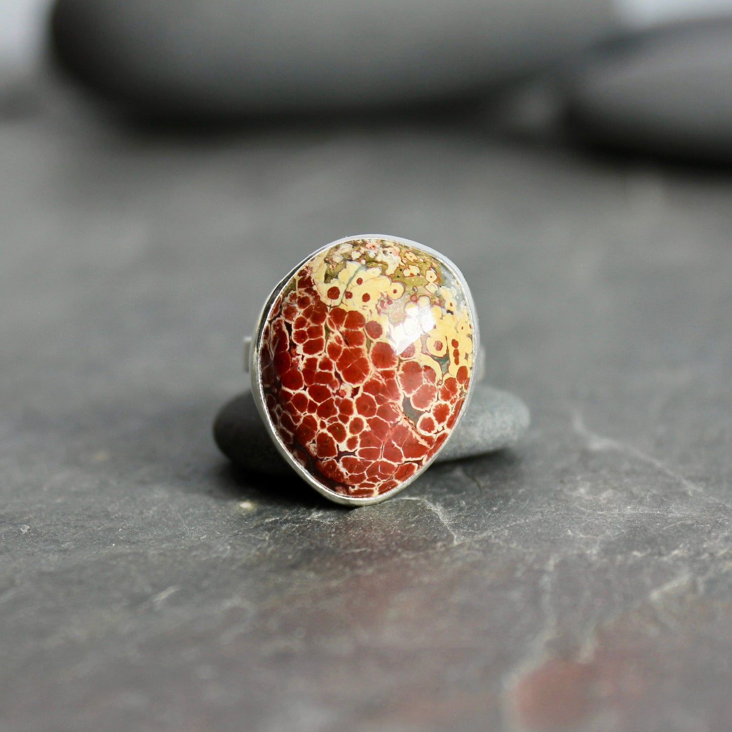 Oregon Orbicular Jasper Statement Ring Size 9.5 | PNW Gemstone | Handmade Sterling Silver