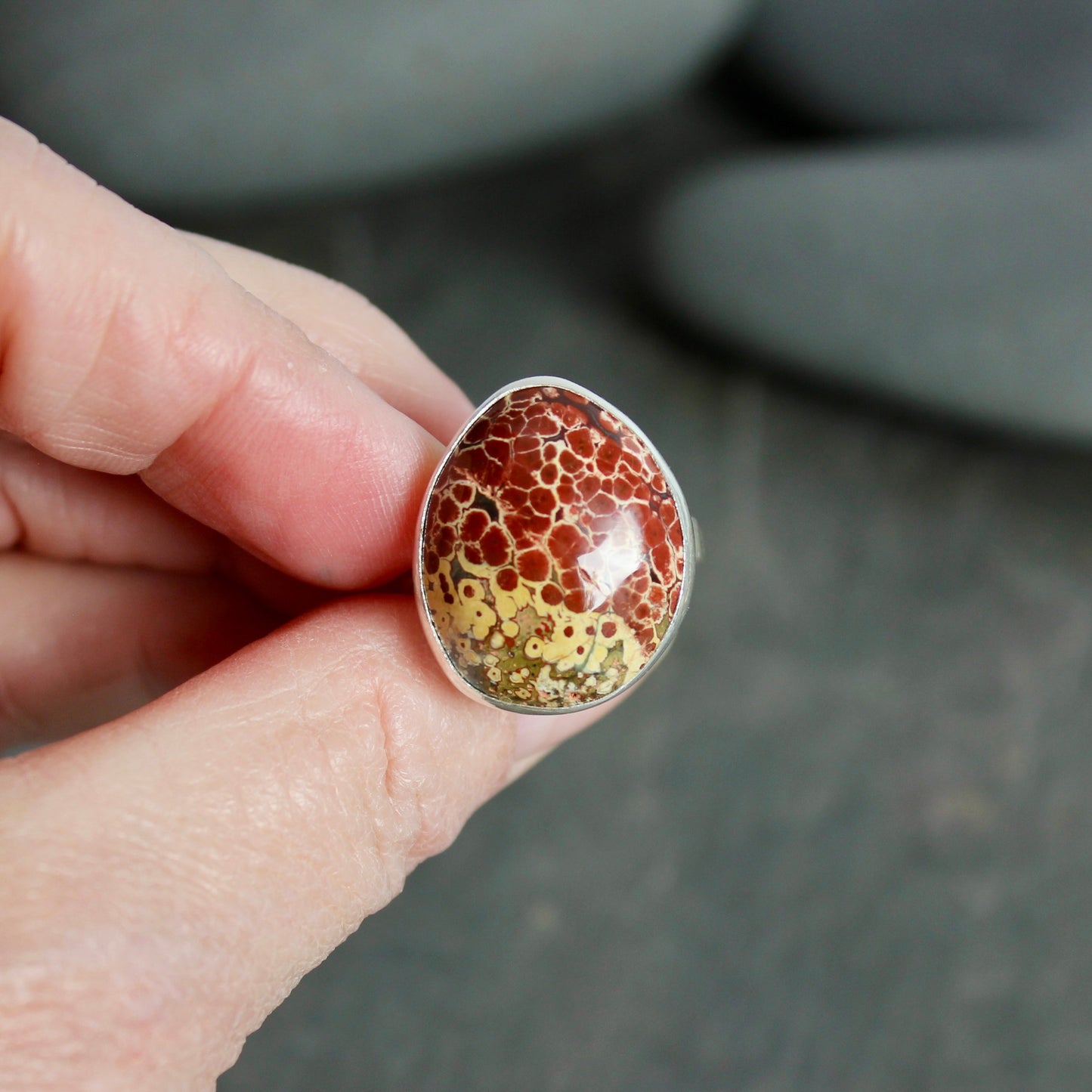 Oregon Orbicular Jasper Statement Ring Size 9.5 | PNW Gemstone | Handmade Sterling Silver