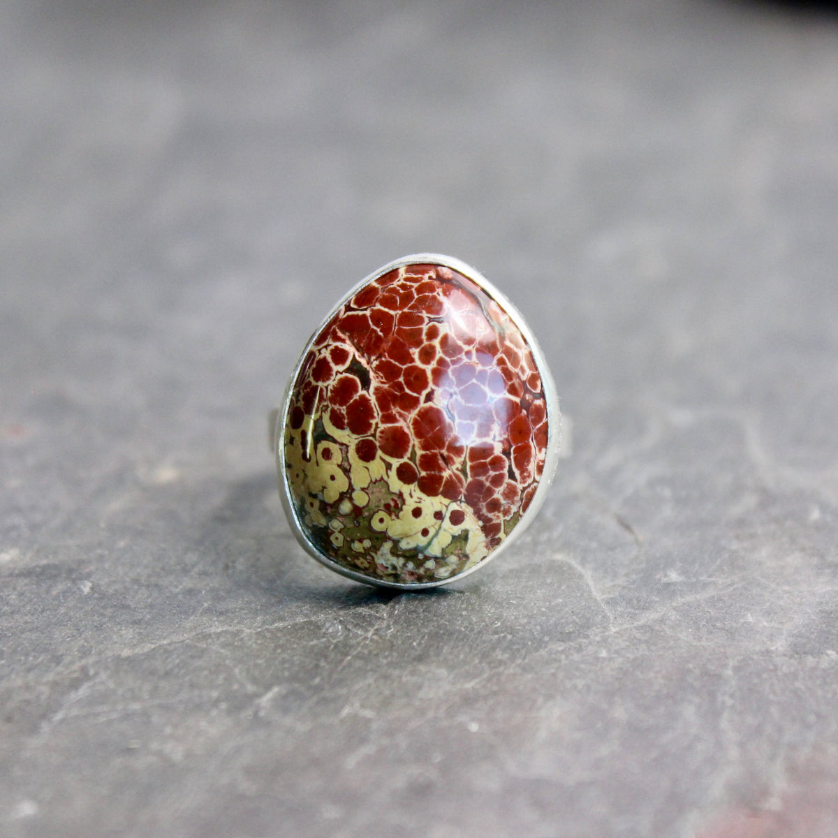 Oregon Orbicular Jasper Statement Ring Size 9.5 | PNW Gemstone | Handmade Sterling Silver