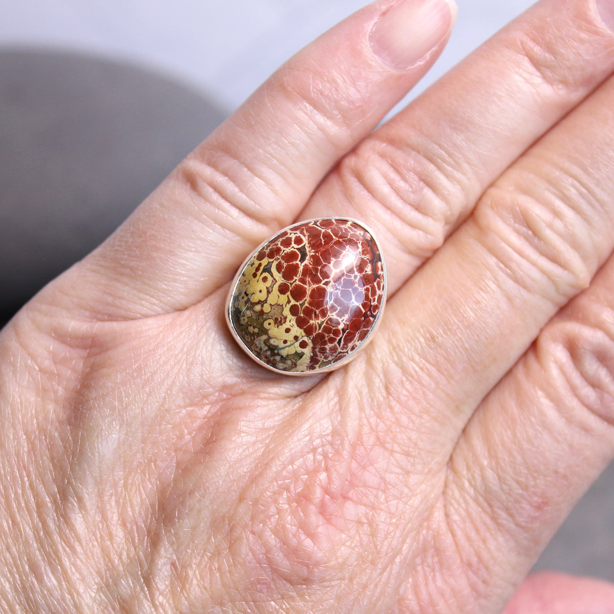 Oregon Orbicular Jasper Statement Ring Size 9.5 | PNW Gemstone | Handmade Sterling Silver