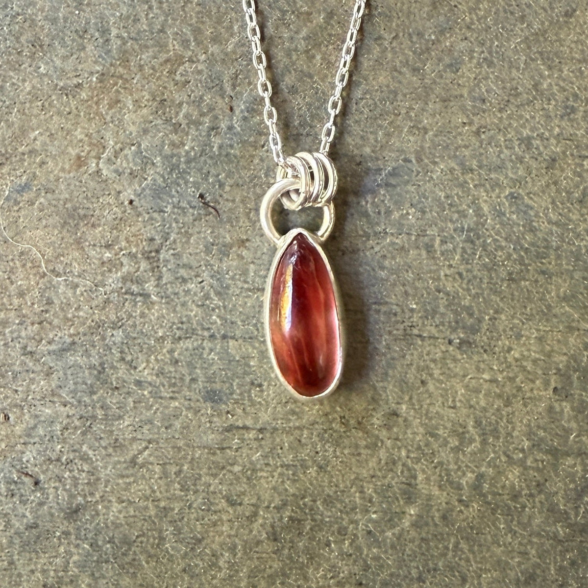 Small Red Oregon Sunstone Pendant Necklace | Sterling Silver | PNW Gemstone