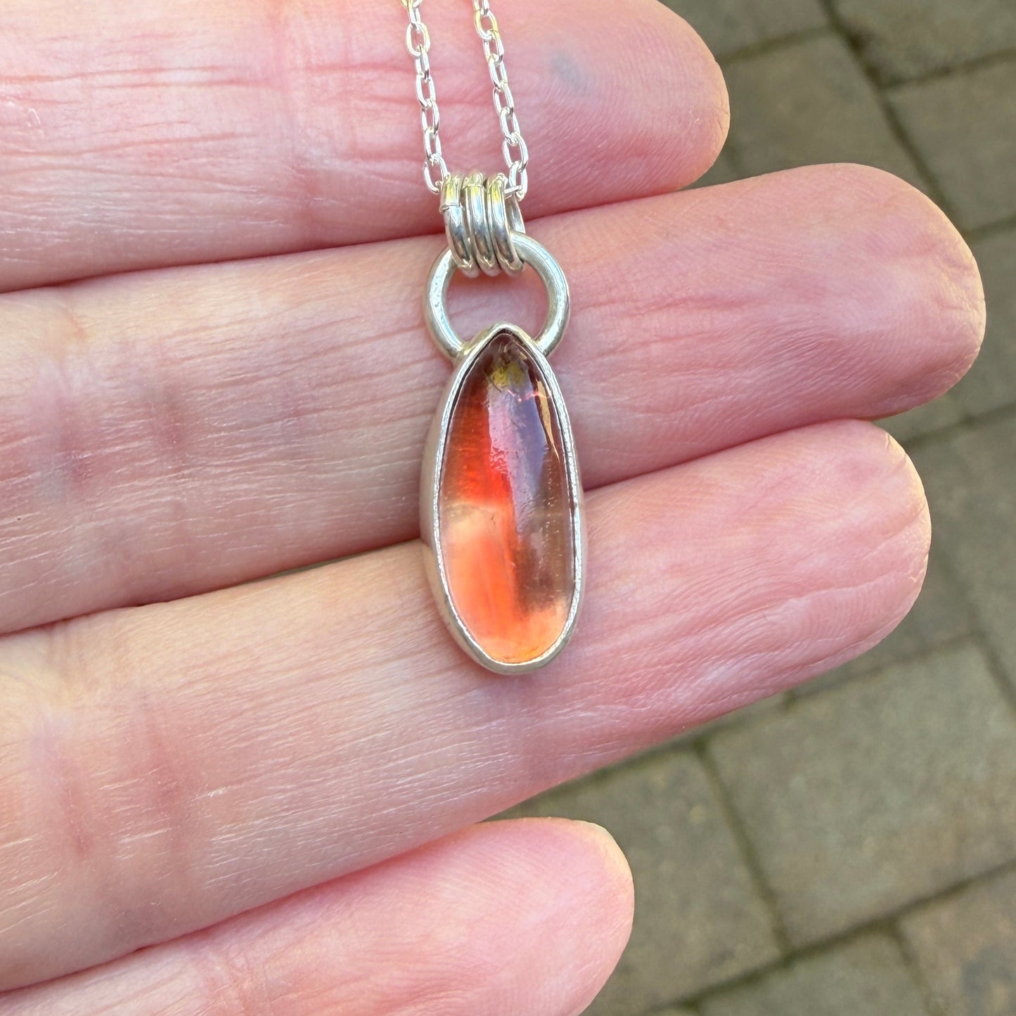 Small Red Oregon Sunstone Pendant Necklace | Sterling Silver | PNW Gemstone