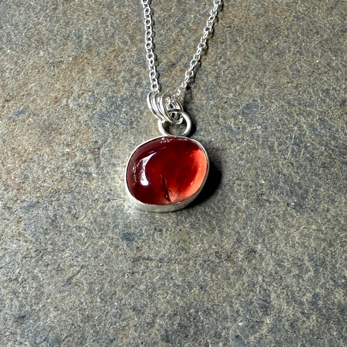 Red Oregon Sunstone Freeform Pendant Necklace | Sterling Silver | PNW Gemstone
