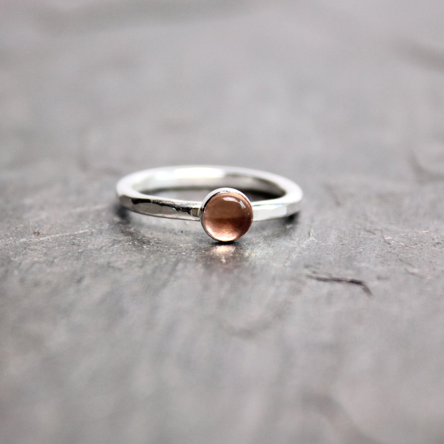 Sterling Silver Oregon Sunstone Stacking Ring | Dainty Peachy Pink Ring | PNW Gemstone