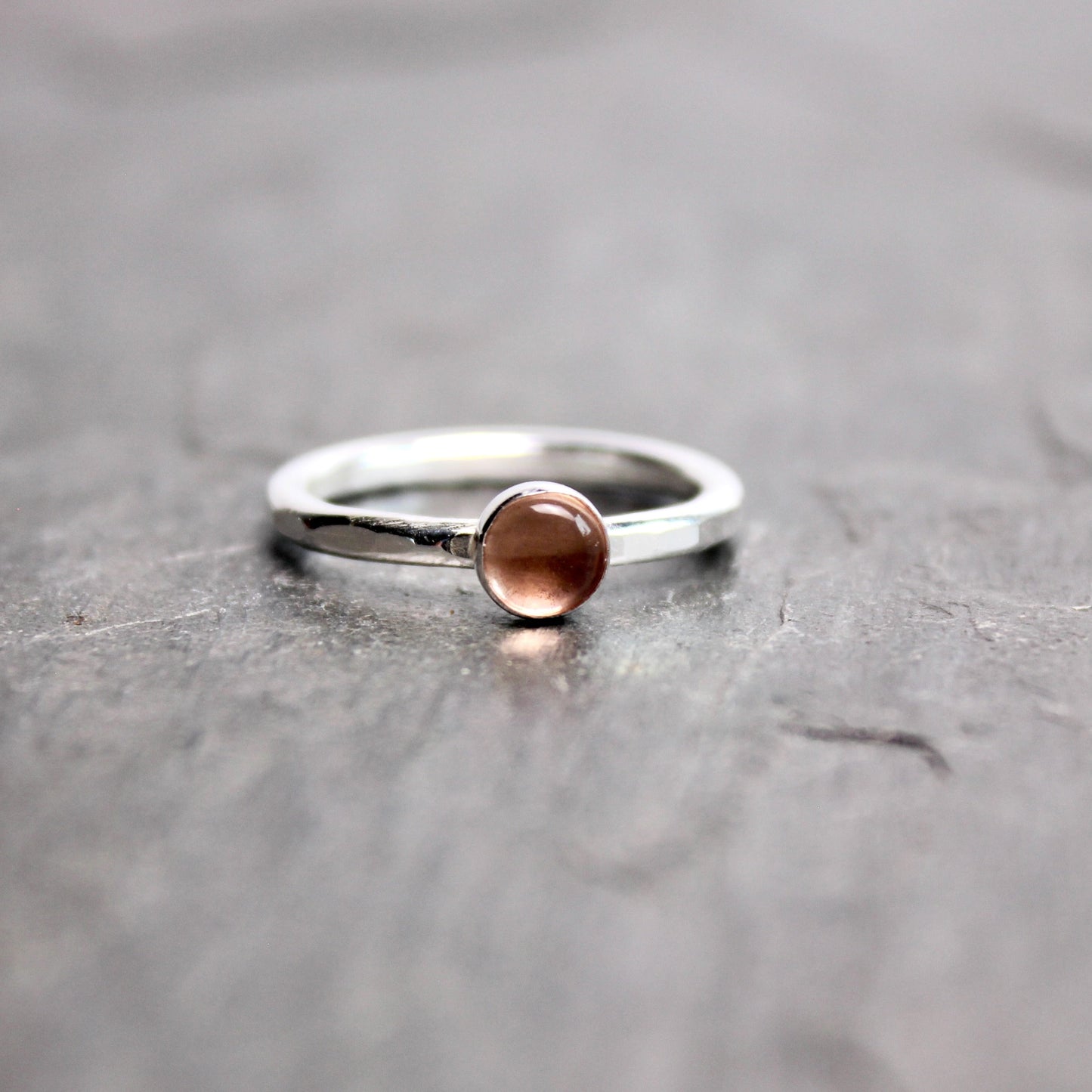 Sterling Silver Oregon Sunstone Stacking Ring | Dainty Peachy Pink Ring | PNW Gemstone