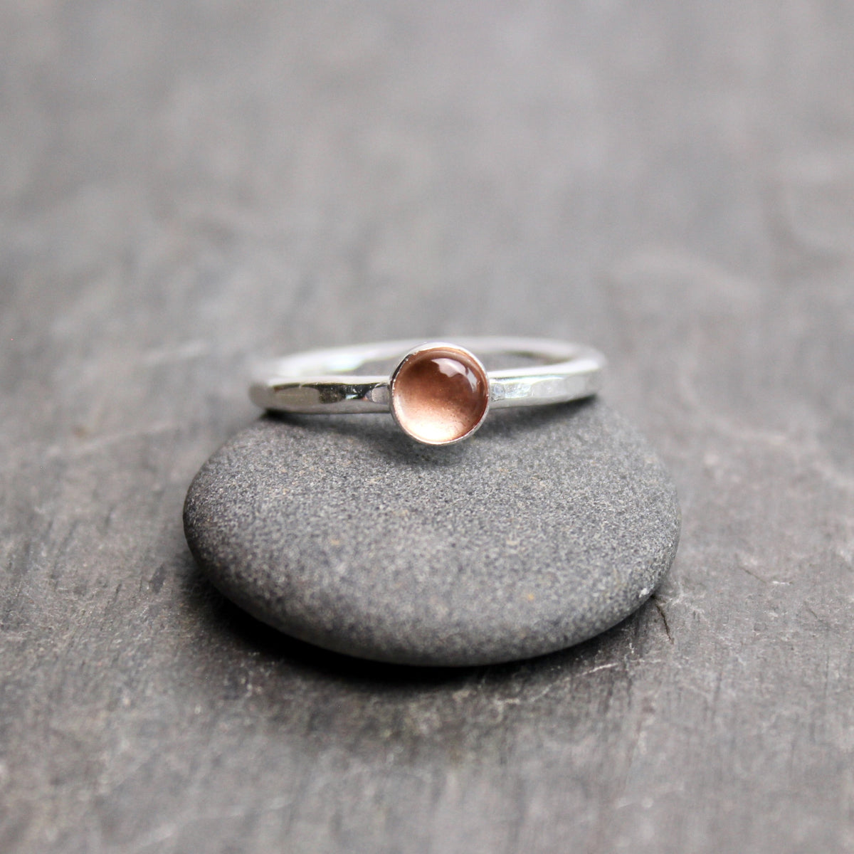 Sterling Silver Oregon Sunstone Stacking Ring | Dainty Peachy Pink Ring | PNW Gemstone